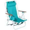 Folding Beach Chair Set of 2 for Adults, 4 Position Portable Backpack Foldable Camping Chair with Headrest Cup Holder and Wooden Armrests, Green