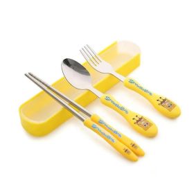 Children's three-piece cartoon cutlery stainless steel chopsticks spoon fork travel cutlery (Coor: yellow)