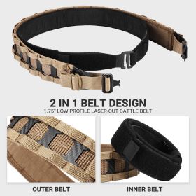 Tactical Belt MOLLE Battle Belt With Quick Release Buckle, Low Profile Laser-Cut Battle Belt For Range (Color: Brown)