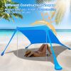 Foldable Beach Canopy Tent Collapsible Shade Sail Sun Protection Windproof Shelter 4 Sandbag 2 Pole Portable Storage Bag Rectangle Blue